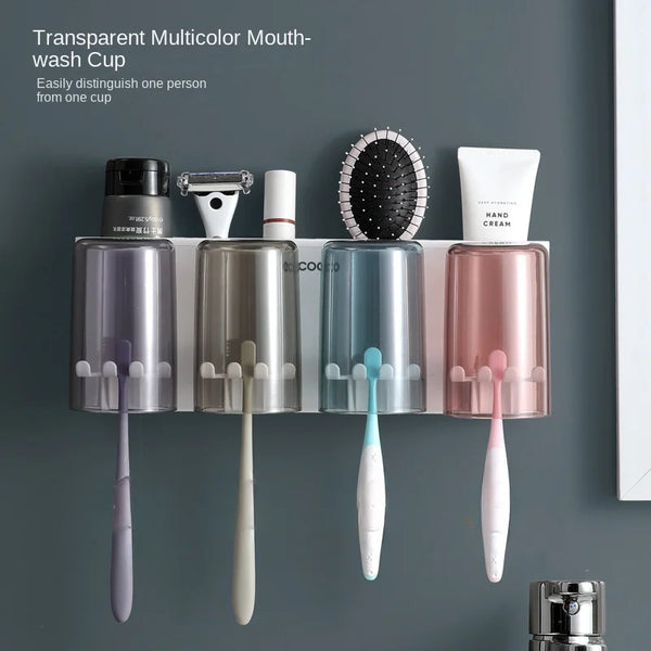 Toothbrush Cup Mouthwash Wall-mounted Bathroom Punch-free Wall-mounted Storage Rack