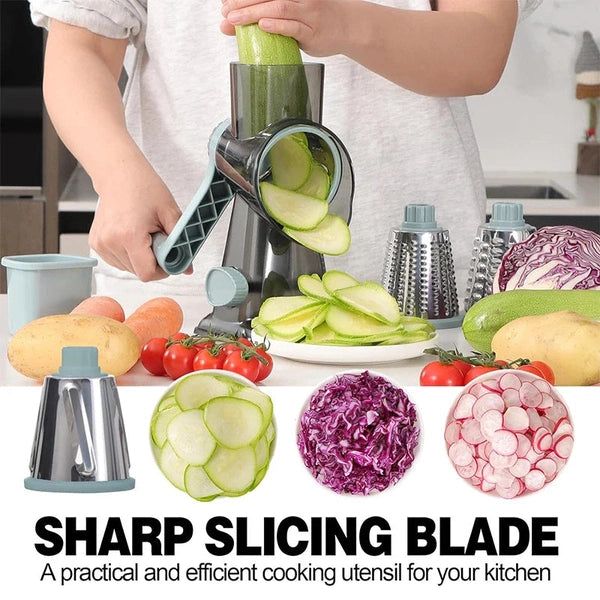 3 in 1 Rotary Cheese Grater, Versatile Manual Vegetable Slicer