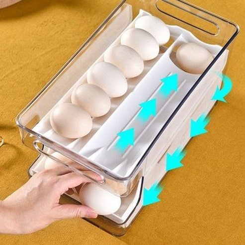 egg storage box large capacity 2 layers rolling type egg fresh keeping box refrigerator organizer stackable egg storage. food storage. type: food storage containers.