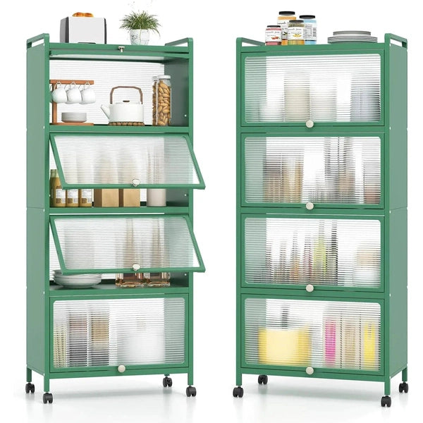 Mobile Microwave Stand with Flip-up PC Doors | Freestanding 5-Tier Kitchen Rack