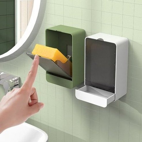 Wall Mounted Flap Type Luxury Lightweight Soap Box Punch-Free Bathroom Storage Rack Portable Soap Dish with Detachable Drawer