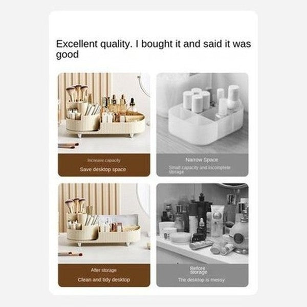 Two Layers Rotating Desktop Makeup Storage Holder Large Capacity Cosmetic Organizer Tray Lipstick Eyeshadow. Color: Beige. Type: Household Storage Containers.