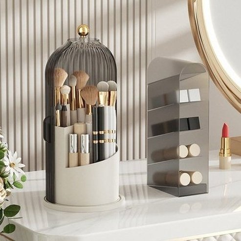360° Rotating Makeup Brush Holder with Lid Luxury Cosmetic Organizer Lipstick Eyebrow Pencil Eyeshadow Storage Box. Storage & Organization: Household Storage Containers