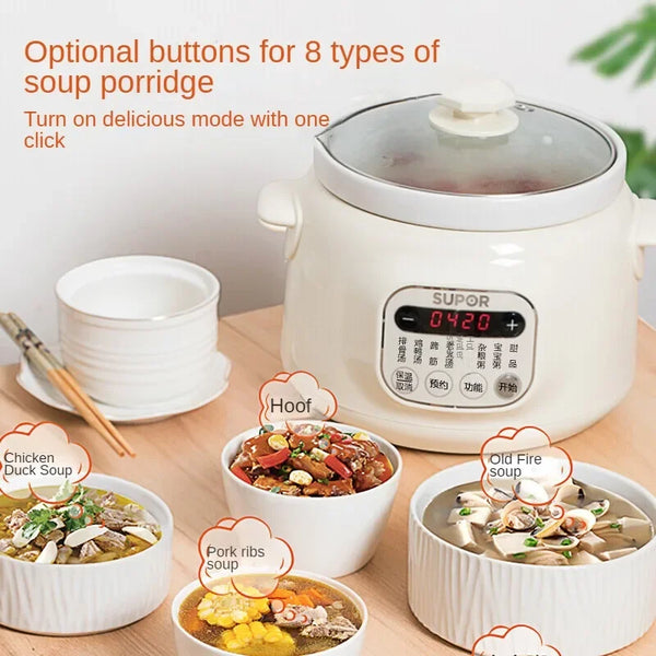 3L Electric Stewpot with Ceramic White Porcelain Inner Pot