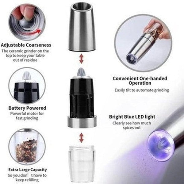 Electric Spice Grinder Salt and Pepper Shakers Mill Herb Set Stainless Steel Automatic Seasoning Bottle. Type: Kitchen Appliances. Food Grinders and Mills.