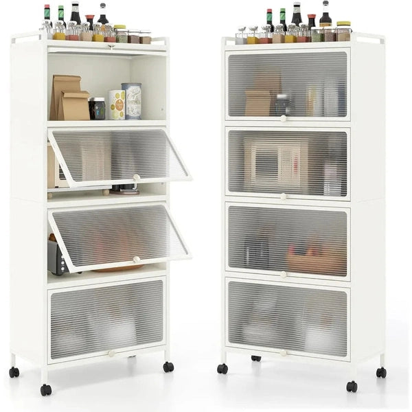 Mobile Microwave Stand with Flip-up PC Doors | Freestanding 5-Tier Kitchen Rack