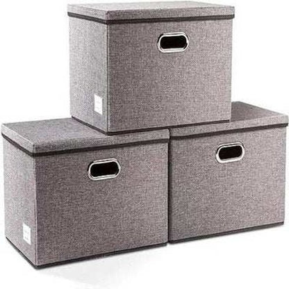 Linen Foldable Storage Boxes with Lid - Large Collapsible Organizer Bins