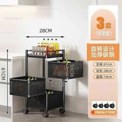 Multipurpose Rotating Kitchen Trolley with Wheels