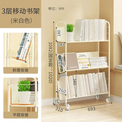 Bookshelves, Floor-to-Ceiling Mobile Carts, Simple Multi-layer Wrought Iron Cabinets