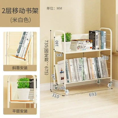 Bookshelves, Floor-to-Ceiling Mobile Carts, Simple Multi-layer Wrought Iron Cabinets