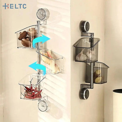 Suction Cup Rotating Organiser, Kitchen Wall Mounted Onion Ginger Garlic Storage Box