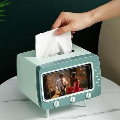 Original TV Tissue Box Paper Holder Dispenser Napkin Organizer Box with Mobile Phone Holder for Car Home Room. Bathroom Accessories. Type: Facial Tissue Holders