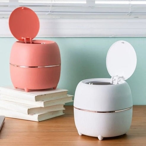 Elegant Mini Desk Trash Can with Pop-Up Lid | Multifunctional Waste Bin for Office &amp; Home