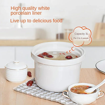 3L Electric Stewpot with Ceramic White Porcelain Inner Pot
