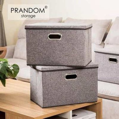 Linen Foldable Storage Boxes with Lid - Large Collapsible Organizer Bins