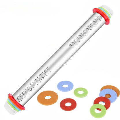 Stainless Steel Rolling Pin with Thickness, 4 Adjustable Rings