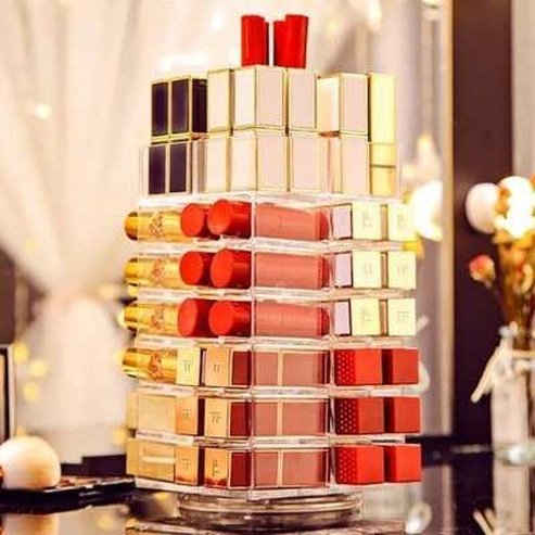 53 Lattice Acrylic Lipstick Tower Stand - 360 Degree Rotating Makeup Organizer