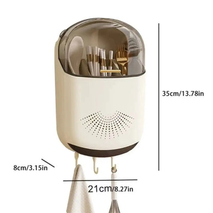 Wall-Mounted Kitchen Cutlery Storage Box with Lid Plastic Knife Holder
