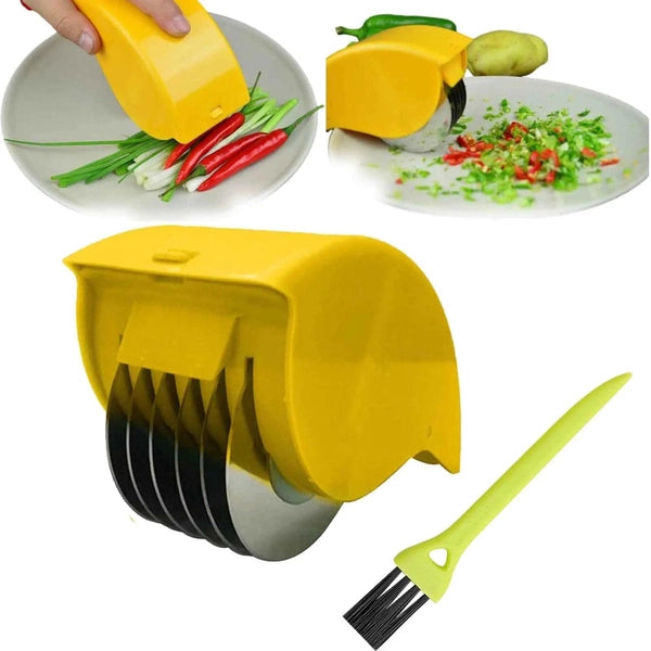 Parsley Chopper Roller, Manual Scallion Cutter with 6 Stainless Steel Blades