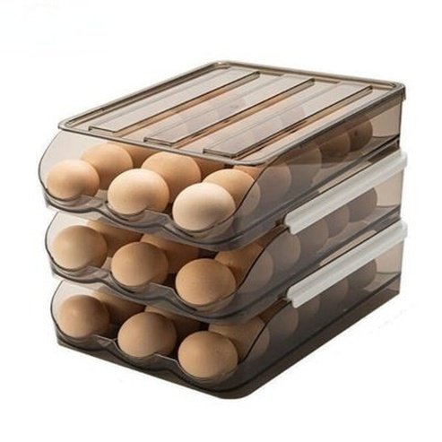 Fridge Clear Plastic Sliding Egg Storage Box. Automatic Auto Scroll Egg Rack Storage Box Plastic Egg Basket Container Dispenser. Type: Food Storage Containers.