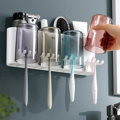 Toothbrush Cup Mouthwash Wall-mounted Bathroom Punch-free Wall-mounted Storage Rack