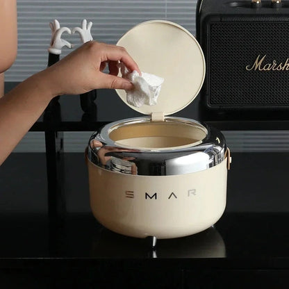 Mini Trash Can with Lid, Office Wastebasket, Creative Storage Bucket