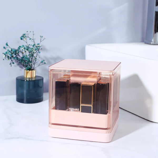 Grids Press Lift Lipstick Storage Box Press to Open Transparent Lip Glaze Holder
