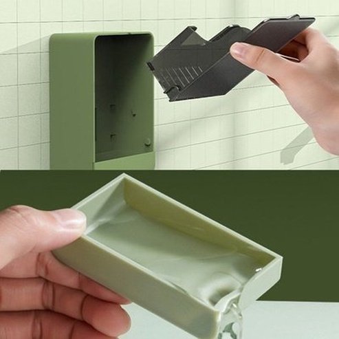 Wall Mounted Flap Type Luxury Lightweight Soap Box Punch-Free Bathroom Storage Rack Portable Soap Dish with Detachable Drawer
