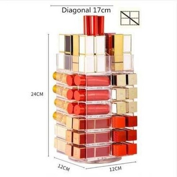 53 Lattice Acrylic Lipstick Tower Stand - 360 Degree Rotating Makeup Organizer