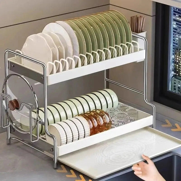 2 Tiers Drainer Of Stainless Steel Dishes Storage Sink Draining Rack