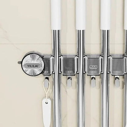 No-Drill Suction Cup Mop Holder | Reusable Wall Mounted Broom &amp; Cleaning Tool Organizer