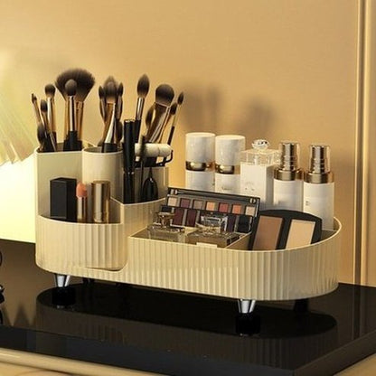 Two Layers Rotating Desktop Makeup Storage Holder Large Capacity Cosmetic Organizer Tray Lipstick Eyeshadow. Color: Beige. Type: Household Storage Containers.