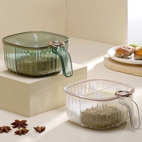 Transparent Plastic Condiment Container With Lid. Spices Storage Box With Spoon. Plastic Clear Condiment Storage Box. Tools & Utensils. Kitchen Organizers: Spice Organizers.