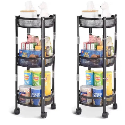 3-Tier Foldable Storage Rack with Wheels, Metal Snack Cart