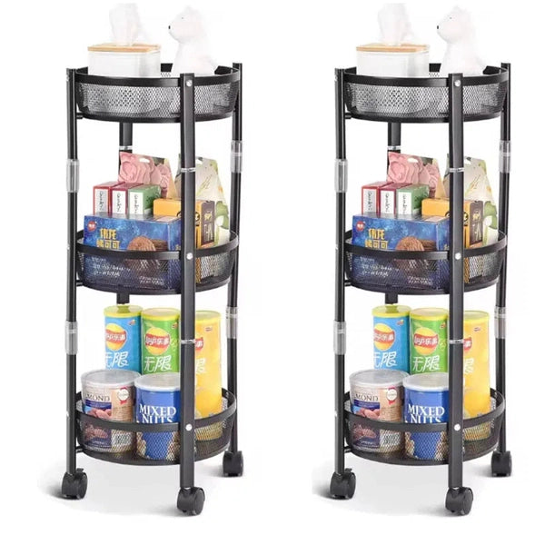 3-Tier Foldable Storage Rack with Wheels, Metal Snack Cart