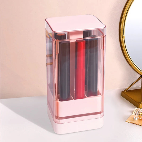 Grids Press Lift Lipstick Storage Box Press to Open Transparent Lip Glaze Holder