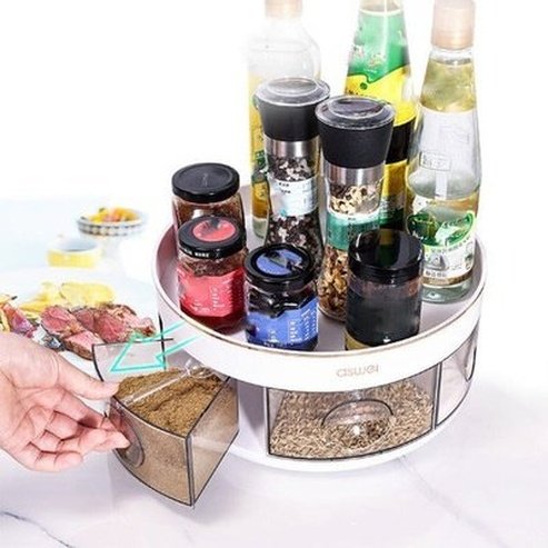 plastic round rotating spice organizer rack seasoning storage rack rotating organizer round shelf spice tray. kitchen organizers. type: spice organizers.