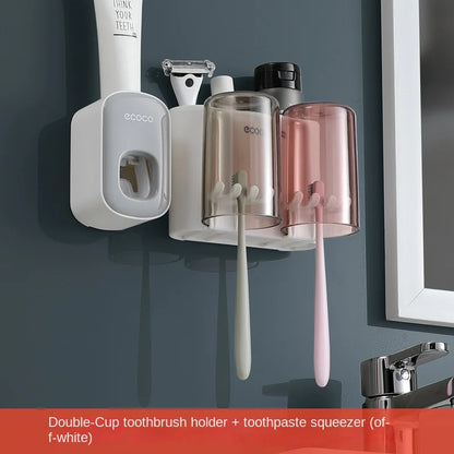Toothbrush Cup Mouthwash Wall-mounted Bathroom Punch-free Wall-mounted Storage Rack