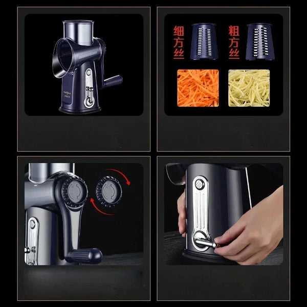 Rotary Cheese Grater Shredder, Round Mandoline Slicer with Handle