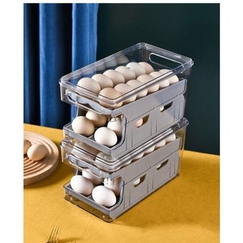 egg storage box large capacity 2 layers rolling type egg fresh keeping box refrigerator organizer stackable egg storage. food storage. type: food storage containers.