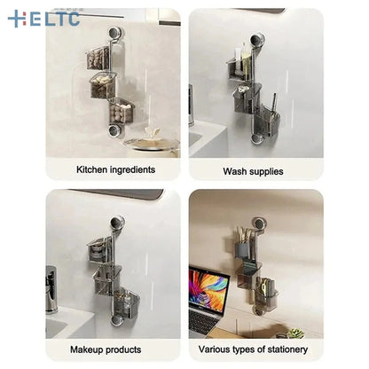 Suction Cup Rotating Organiser, Kitchen Wall Mounted Onion Ginger Garlic Storage Box