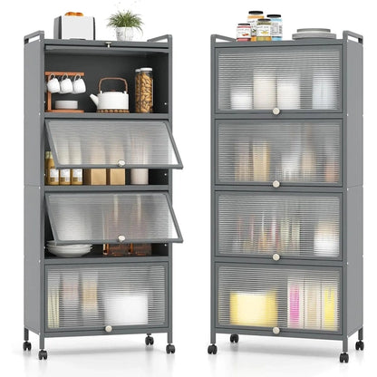 Mobile Microwave Stand with Flip-up PC Doors | Freestanding 5-Tier Kitchen Rack