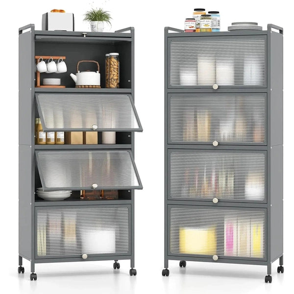 Mobile Microwave Stand with Flip-up PC Doors | Freestanding 5-Tier Kitchen Rack