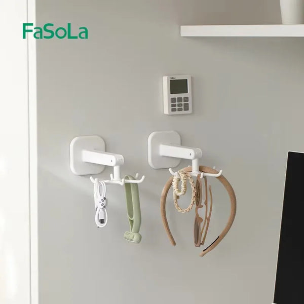 360 Degrees Rotating Folding Hook Kitchen Utensil Rack, Self-Adhesive Storage Holder