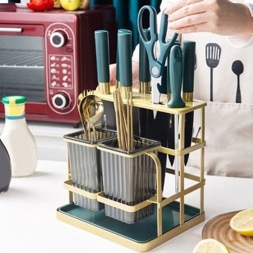 2 in 1 Multi-functional Kitchen Metal Knife Holder with Cutlery Storage Box Sink Holder Spoons and Forks Organizer. Kitchen Organizers: Knife Blocks & Holders.
