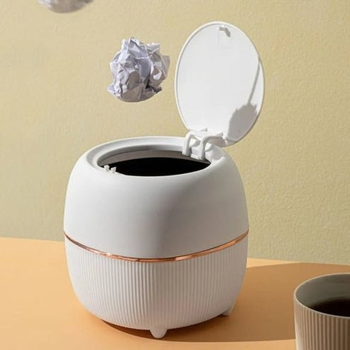 Elegant Mini Desk Trash Can with Pop-Up Lid | Multifunctional Waste Bin for Office &amp; Home