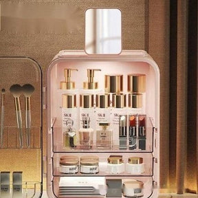 Large Capacity Makeup Storage Box With Lamp Mirror