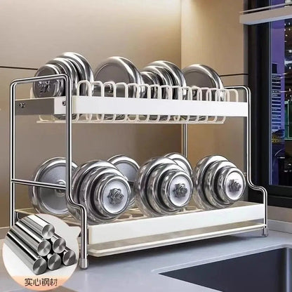 2 Tiers Drainer Of Stainless Steel Dishes Storage Sink Draining Rack