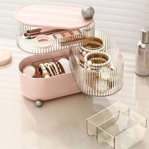Layered Rotating Cosmetic Storage Box with Lid