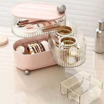 Layered Rotating Cosmetic Storage Box with Lid
